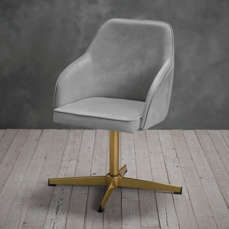 Felix - Grey Velvet Upholstered Office Swivel Chair - Metal Gold Star Shaped Base