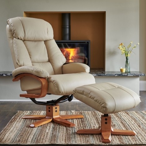 GFA -  Nice - Ivory - Leather Recliner Chair and Stool