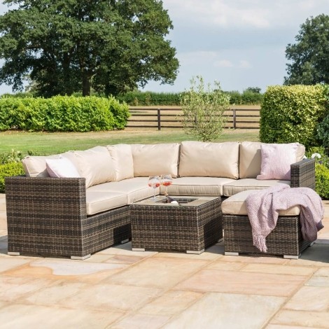 London Corner Group Sofa Set with Chair and Ice Bucket - Brown - Rattan - Flat Weave