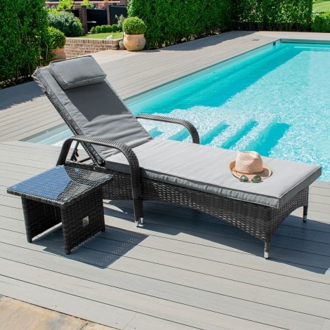 Florida Sunlounger Set - Rattan - Flat Weave - Grey