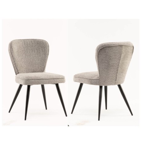 Pair Of - Flavia Dining Chair - Grey Fabric - Piping Design - Black Powder Coated Legs