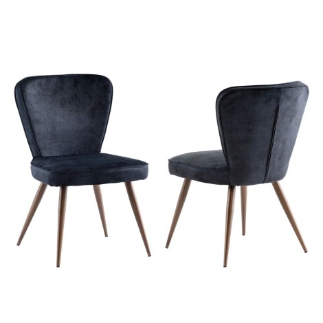 Pair Of - Flavia Dining Chair - Black Fabric - Piping Design - Brass Powder Coated Legs