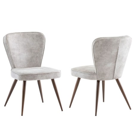 Pair Of - Flavia Dining Chair - Pearl Fabric - Piping Design - Brass Powder Coated Legs