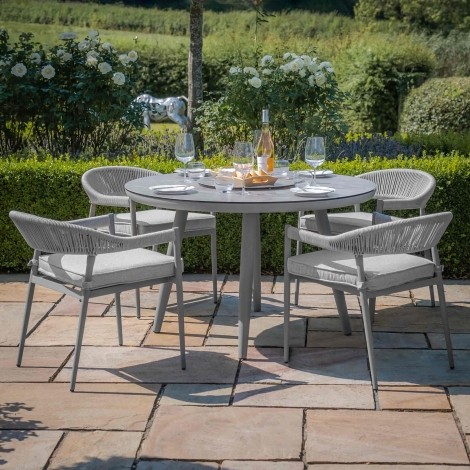Florence 4 Seat Round Dining Set With Lazy Suzan - Cool Linen