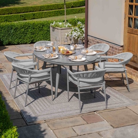 Florence 6 Seat Oval Dining Set With Lazy Susan - Cool Linen