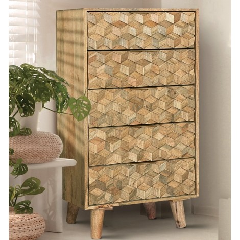 Geometric - Mango Wood - 5 Drawer Tall Chest