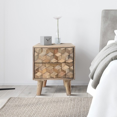 Geometric - Mango Wood - 2 Drawer Bedside 