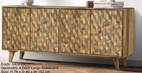 Geometric - Mango Wood - 4 Door Large Sideboard