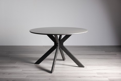 Hirst - Grey Painted - Tempered Glass Top - 4 Seater Round Dining Table - Grey Legs