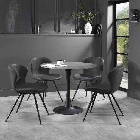 Bistro - Round Matte Grey Sintered Stone Dining Table - Sand Black Powder Coated Base