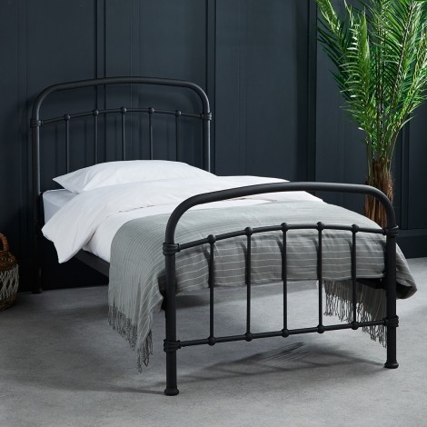 Halston - Matt Black - 90cm 3' Single - Metal Bedstead - Painted Finish