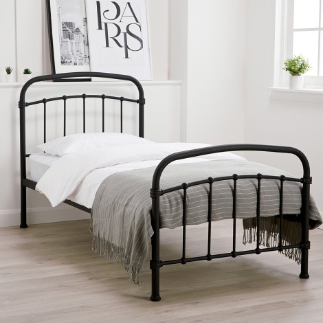 Halston - Matt Black - 90cm 3' Single - Metal Bedstead - Painted Finish