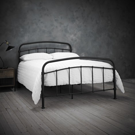 Halston - Matt Black - 135cm 4'6" Double- Metal Bedstead - Painted Finish