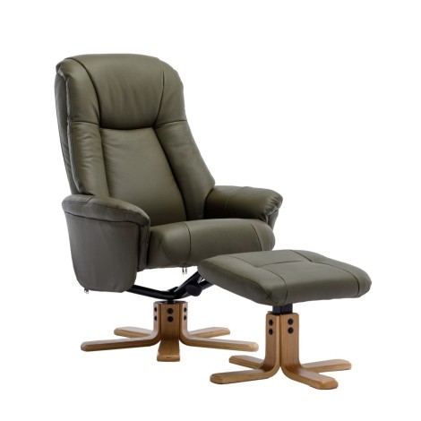 GFA -  Hawaii - Olive Green - Leather - 360 Swivel Recliner Chair and Stool