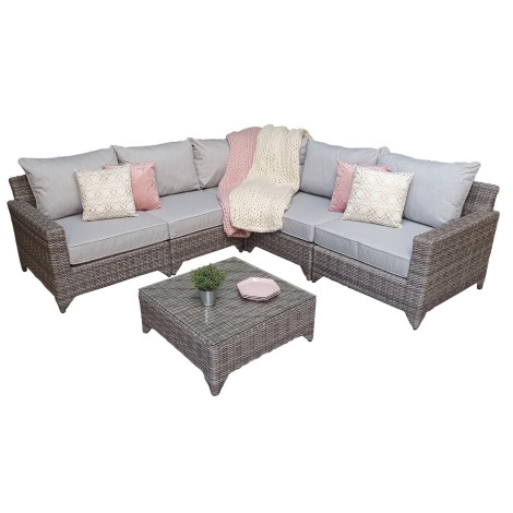 Helena - Outdoor - Grey - Modular Corner Sofa and Coffee Table/Footstool - UV Treated Wicker