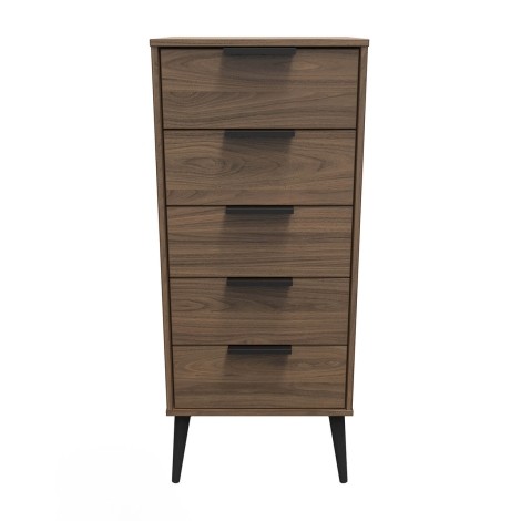 Hong Kong - Carini Walnut - Narrow - Chest of 5 Drawer - Black Wooden Leg