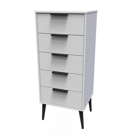 Hong Kong - Grey Matt - Narrow - Chest of 5 Drawer - Black Wooden Leg