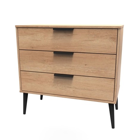 Hong Kong - Nebraska Oak - Chest of 3 Drawer - Black Wooden Leg