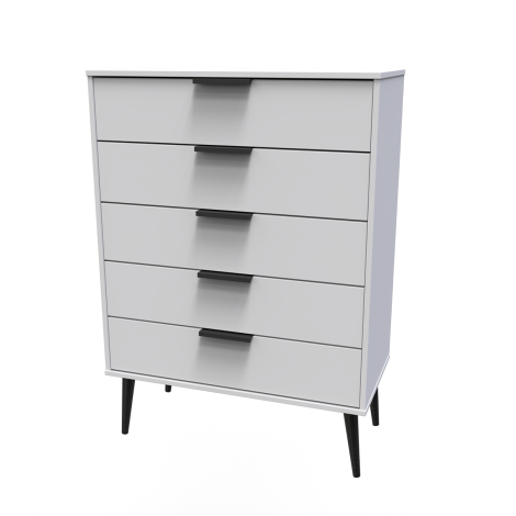 Hong Kong - Grey Matt - Chest of 5 Drawer - Black Wooden Leg