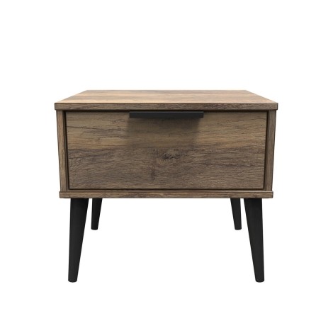 Hong Kong - Vintage Oak - 1 Drawer - Bedside Table - Black Wood Leg