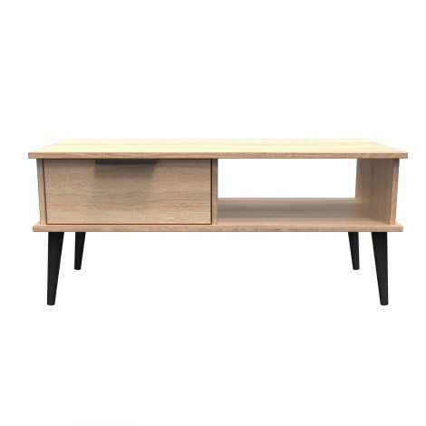 Hong Kong - Bardolino Oak - 1 Drawer - Coffee Table - Black Wooden Legs