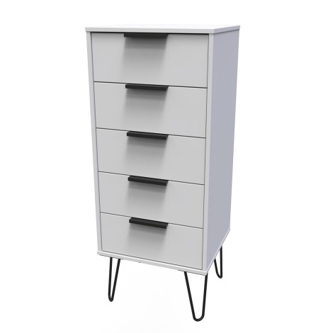 Hong Kong -  Grey Matt - Narrow - Chest of 5 Drawer - Black Hairpin Leg