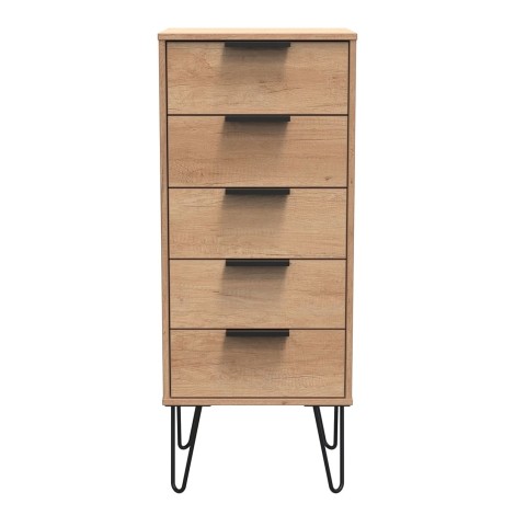 Hong Kong - Nebraska Oak - Narrow - Chest of 5 Drawer - Black Hairpin Leg