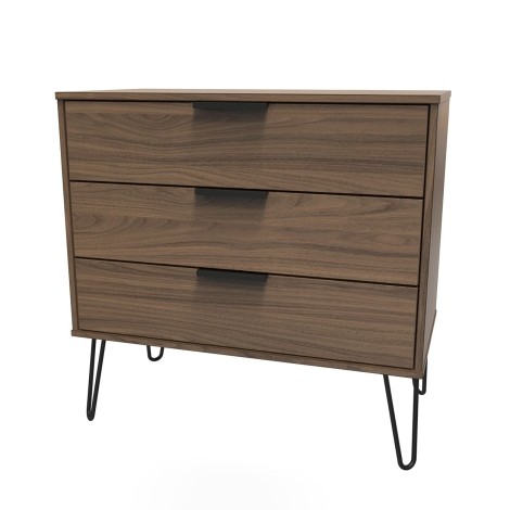 Hong Kong - Carini Walnut - Chest of 3 Drawer - Black Hairpin Leg