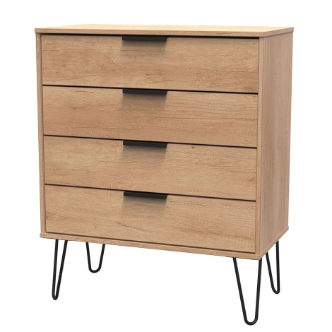 Hong Kong - Nebraska Oak - Chest of 4 Drawer - Black Hairpin Leg