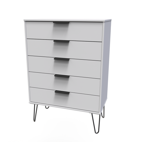 Hong Kong -  Grey Matt - Chest of 5 Drawer - Black Hairpin Leg