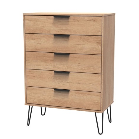 Hong Kong - Nebraska Oak - Chest of 5 Drawer - Black Hairpin Leg