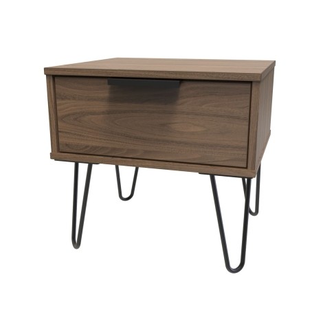 Hong Kong - Carini Walnut - 1 Drawer - Bedside Table - Black Hairpin Leg