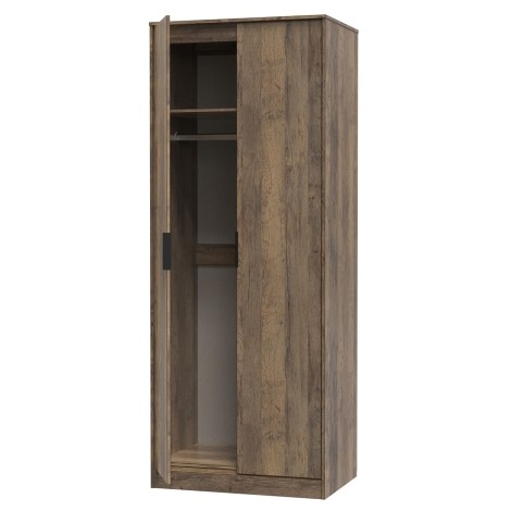 Hong Kong - 2 Door - Plain - Tall - Double Wardrobe - Vintage Oak Finish - Black Handle