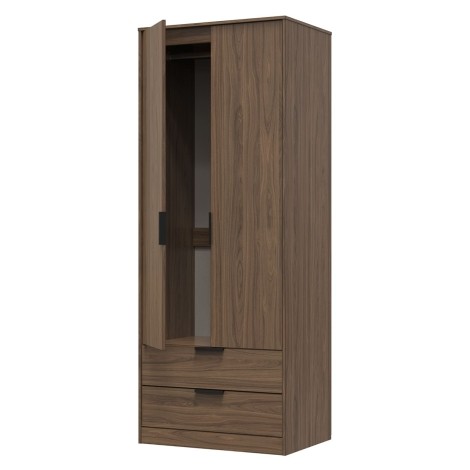 Hong Kong - 2 Door 2 Drawer - Plain - Tall - Double Wardrobe - Carini Walnut Finish