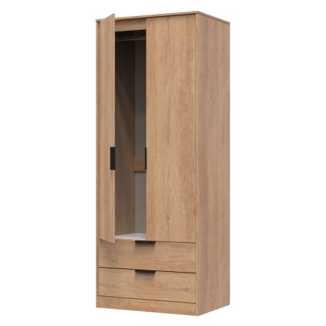 Hong Kong - 2 Door 2 Drawer - Double - Tall - Plain Wardrobe - Nebraska Oak Finish