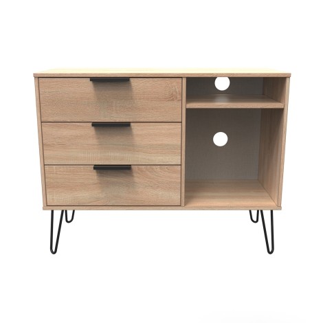 Hong Kong - Bardolino Oak - 3 Drawer - TV Unit - Black Hairpin Legs