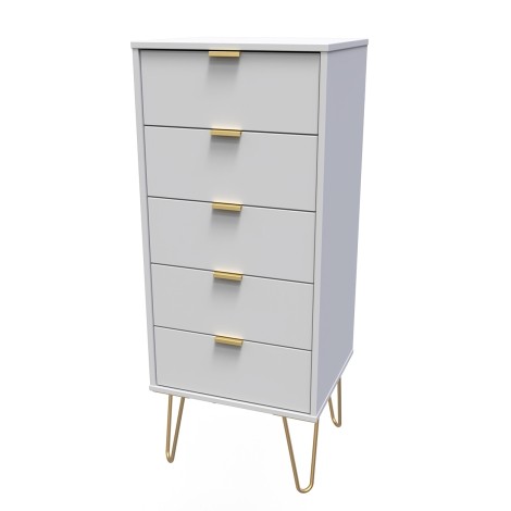 Hong Kong - Grey Matt - Narrow - Chest of 5 Drawer - Gold Hairpin Leg