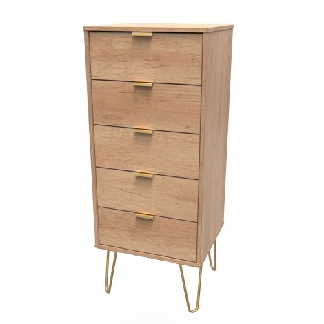 Hong Kong - Nebraska Oak - Narrow - Chest of 5 Drawer - Gold Hairpin Leg