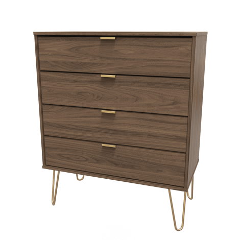 Hong Kong - Carini Walnut - Chest of 4 Drawer - Gold Hairpin Leg