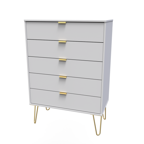 Hong Kong - Grey Matt - Chest of 5 Drawer - Gold Hairpin Leg