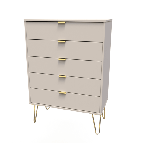 Hong Kong - Kashmir Matt - Chest of 5 Drawer - Gold Hairpin Leg
