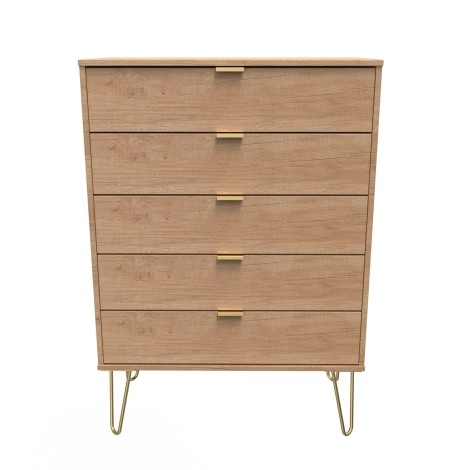 Hong Kong - Nebraska Oak - Chest of 5 Drawer - Gold Hairpin Leg