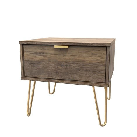 Hong Kong - Vintage Oak - 1 Drawer - Bedside Table - Gold Hairpin Leg