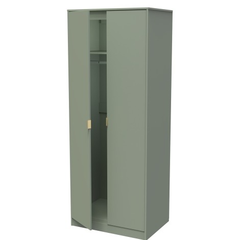 Hong Kong - 2 Door - Plain - Tall - Double Wardrobe - Reed Green Finish - Gold Metal Handle