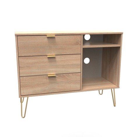 Hong Kong - Bardolino Oak - 3 Drawer - TV Unit - Gold Hairpin Legs