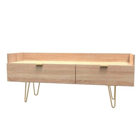 Hong Kong - Bardolino Oak - Media Console Unit - Gold Hairpin Legs