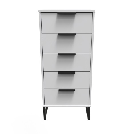 Hong Kong - Grey Matt - Narrow - Chest of 5 Drawer - Black Sleigh Legs