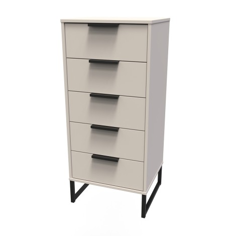 Hong Kong - Kashmir Matt - Narrow - Chest of 5 Drawer - Black Sleigh Leg