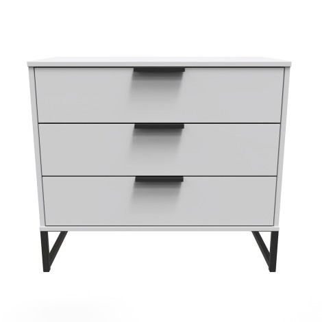 Hong Kong - Grey Matt - Chest of 3 Drawer - Black Sleigh Legs