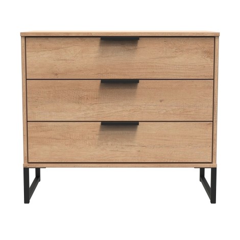 Hong Kong - Nebraska Oak - Chest of 3 Drawer - Black Sleigh Leg